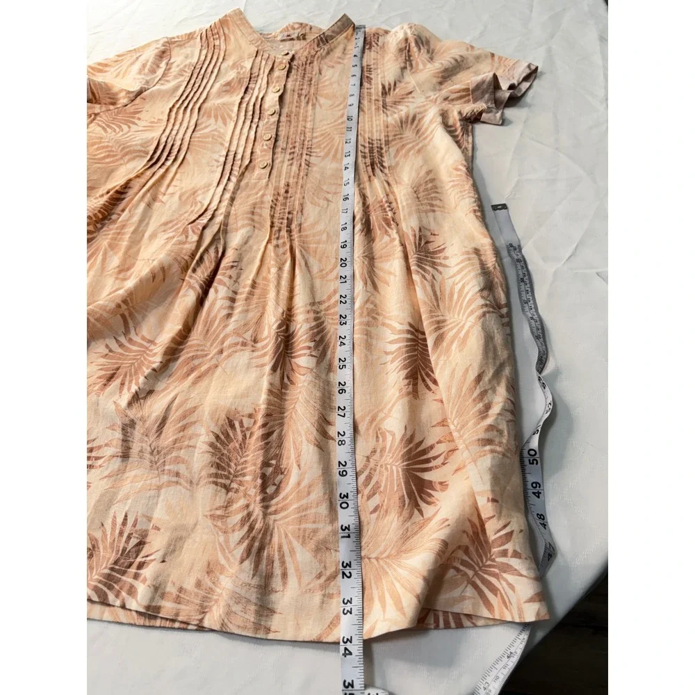Faherty Gemina Linen Blend Mini Dress Relaxed Fit Peach Palm Boho Chic Large - Picture 11 of 13